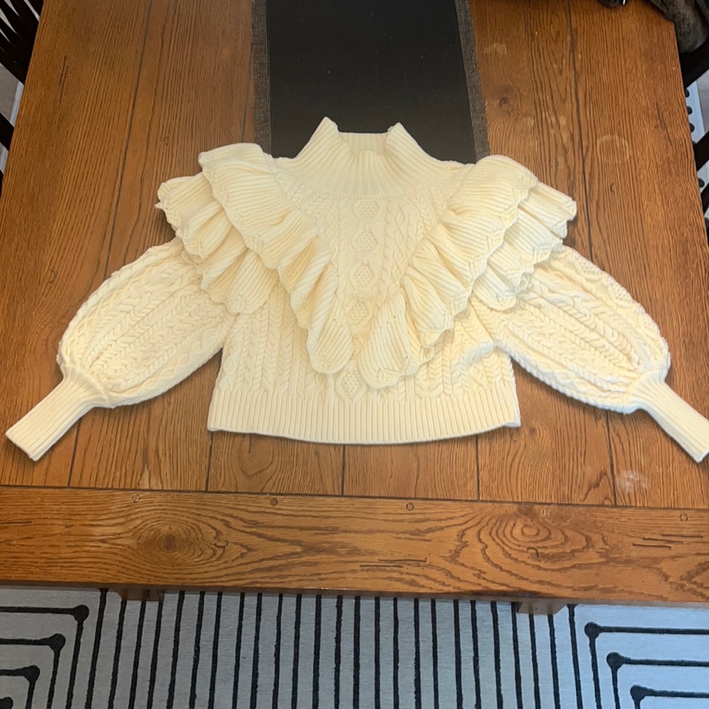 VINTAGE High Collar Ruffles Lantern Sleeves Knit Sweater BIDA High Fashion M